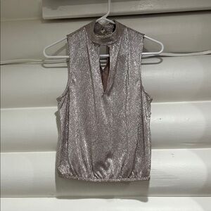 Express Metallic Silver Keyhole Blouse